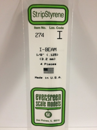 Evergreen StripStyrene I-Beam 35cm Long x 3.2mm (4 per pack)