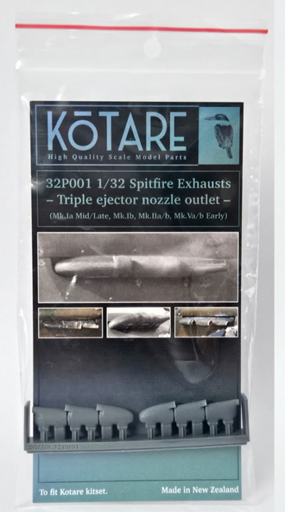 Kotare 1/32 Supermarine Spitfire Mk.Ia exhaust (Mid/Late) 3D-Printed